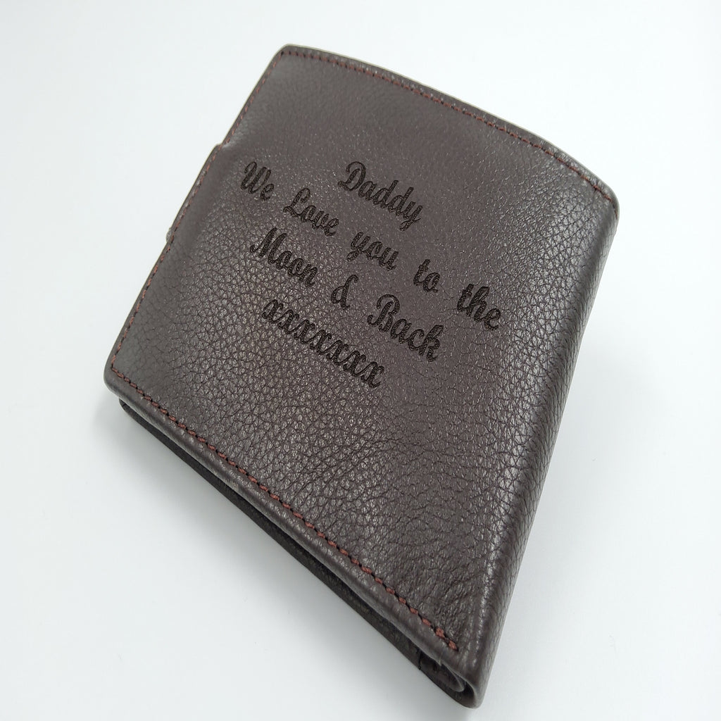 Mens Engraved Brown Wallet clasp Gift Boyfriend Father Personalised brown wallet