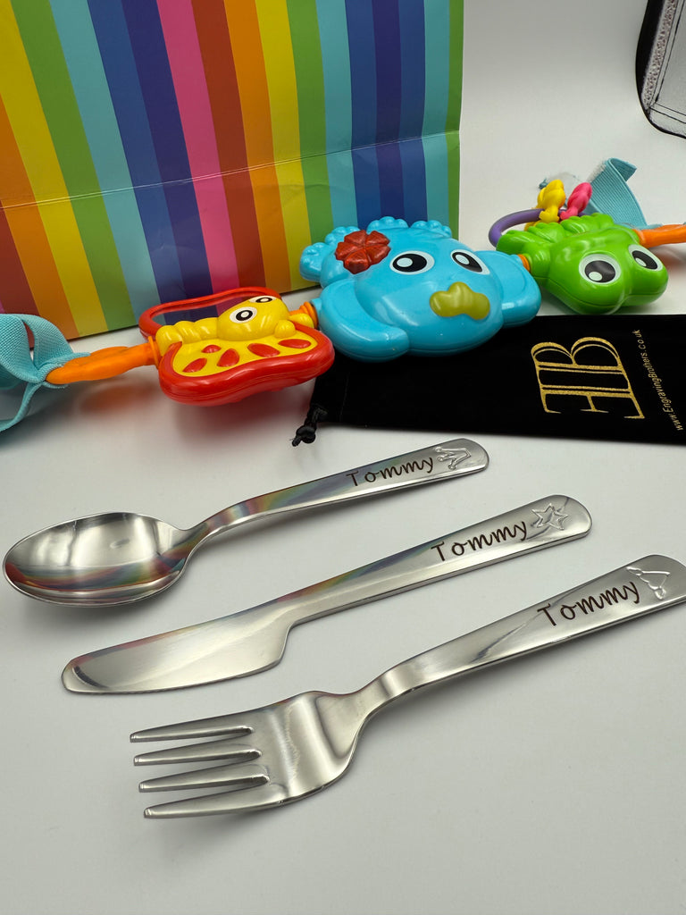 kids Cutlery Engraved personalised Stainless dining Set 3pc childrens cutlery engraved