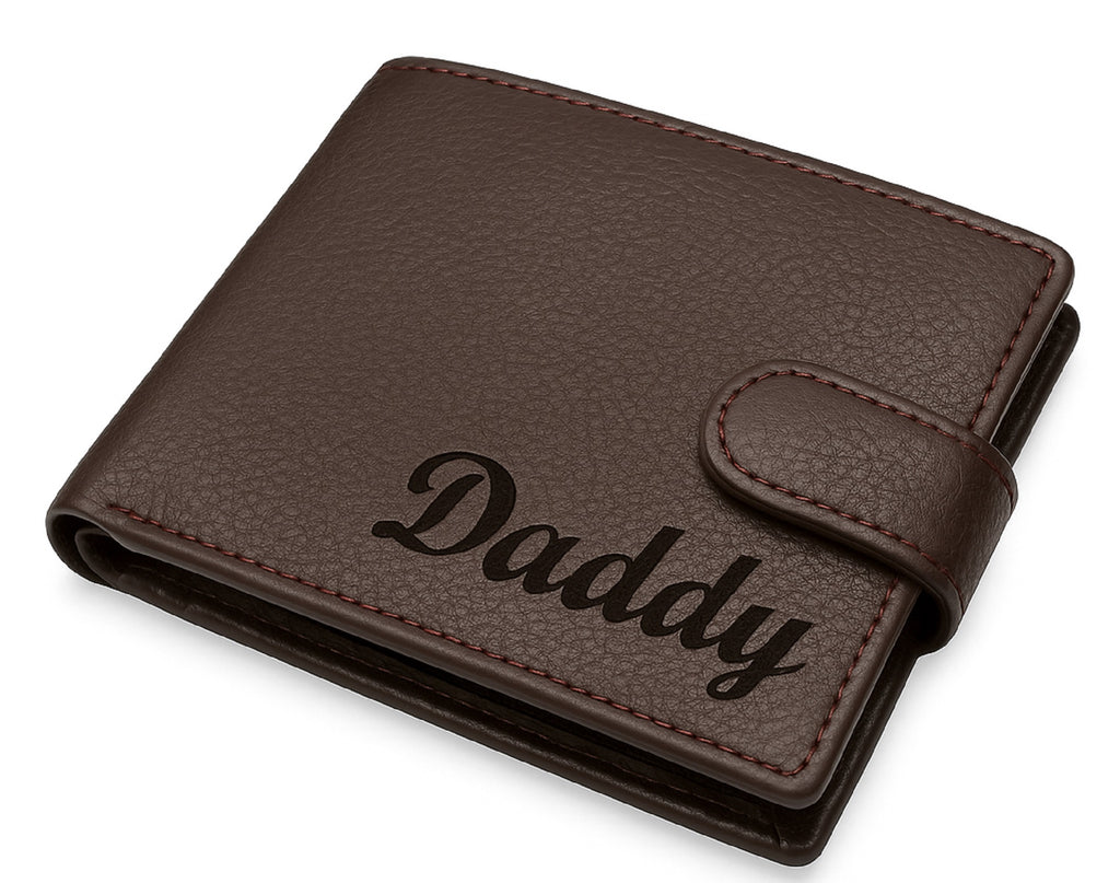 Mens Engraved Brown Wallet clasp Gift Boyfriend Father Personalised brown wallet