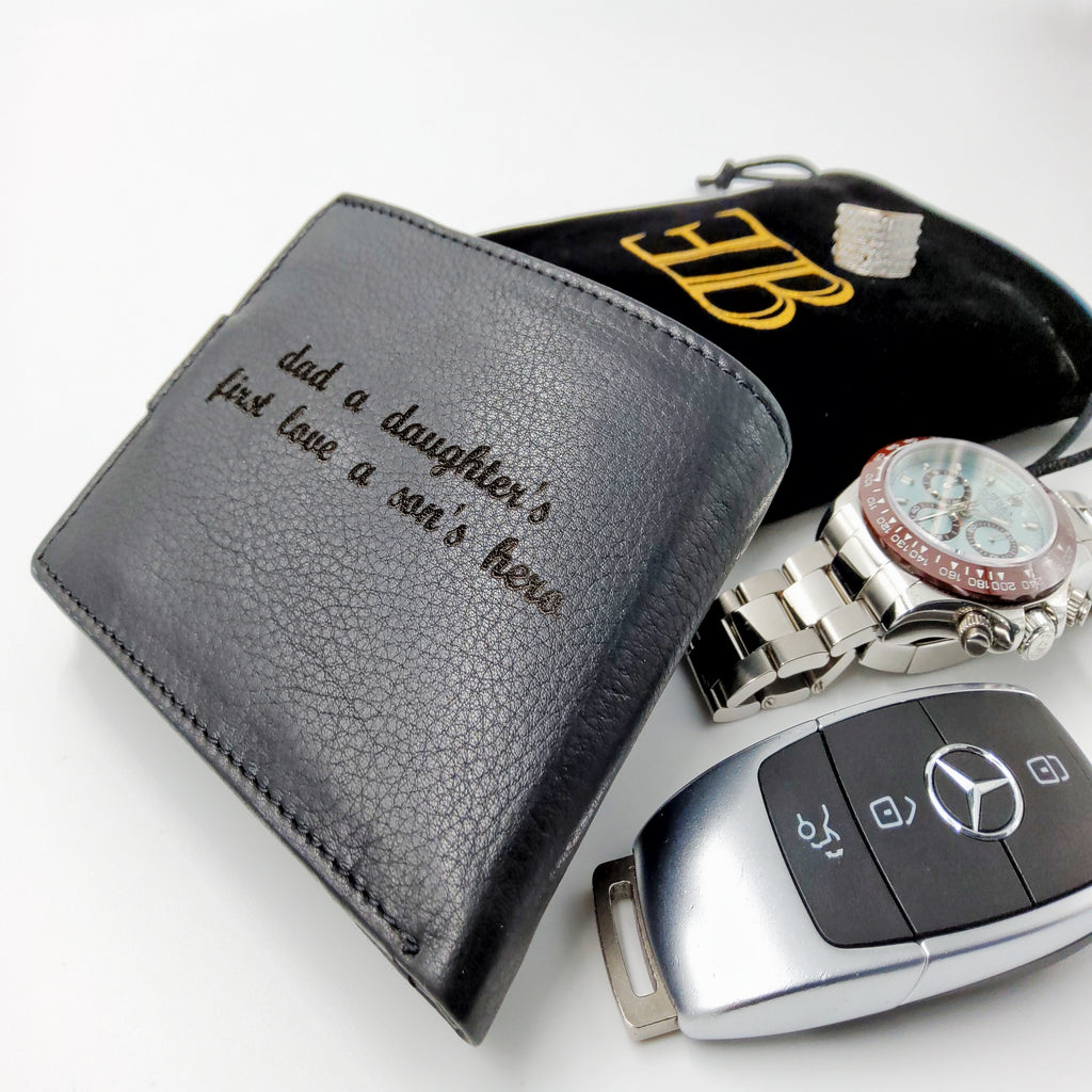 Wallet mens engraved custom black leather wallet birthday gift dad gift fathers day gift boyfriend gift personalised gift