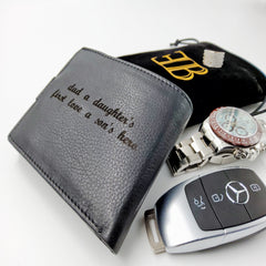 Wallet mens engraved custom black leather wallet birthday gift dad gift fathers day gift boyfriend gift personalised gift