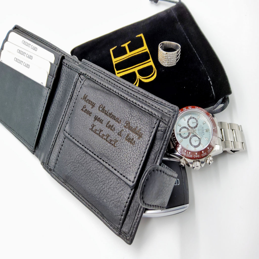 Wallet mens engraved custom black leather wallet birthday gift dad gift fathers day gift boyfriend gift personalised gift