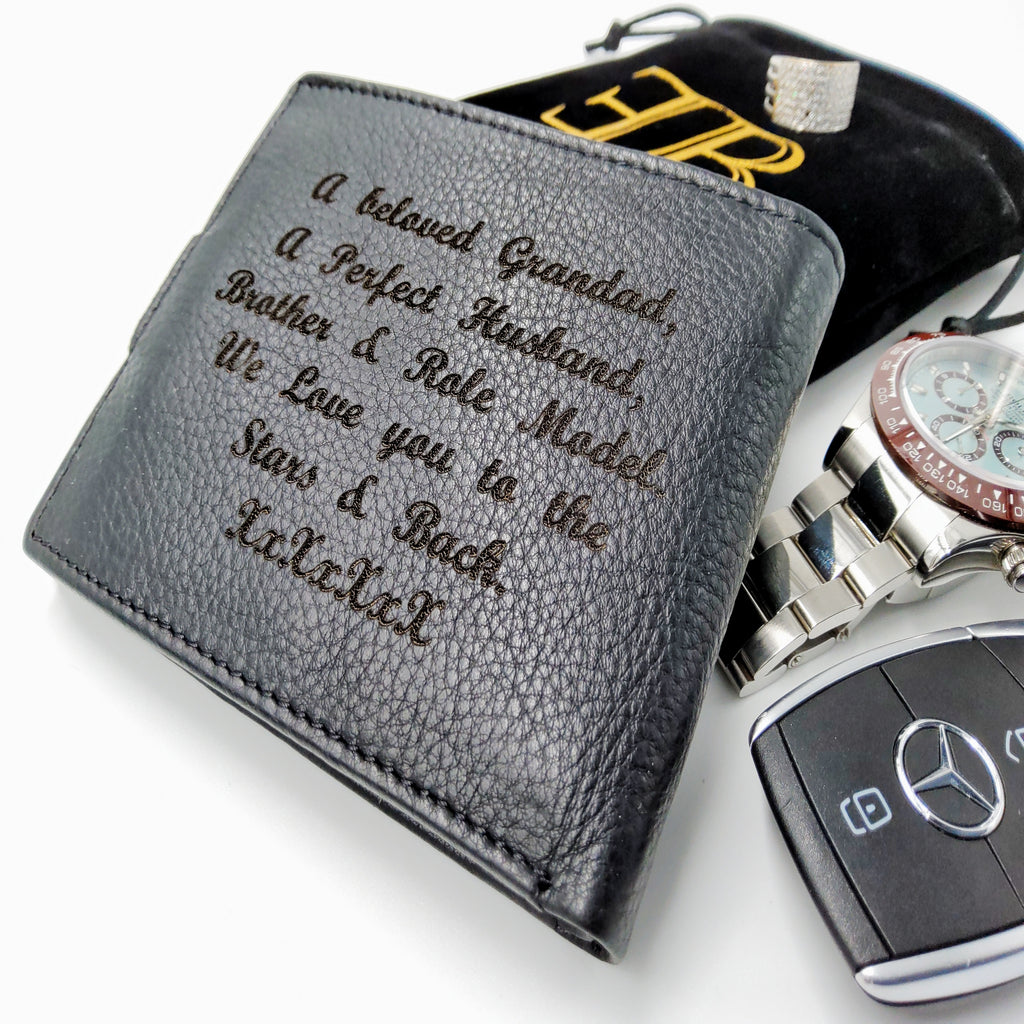 Wallet mens engraved custom black leather wallet birthday gift dad gift fathers day gift boyfriend gift personalised gift