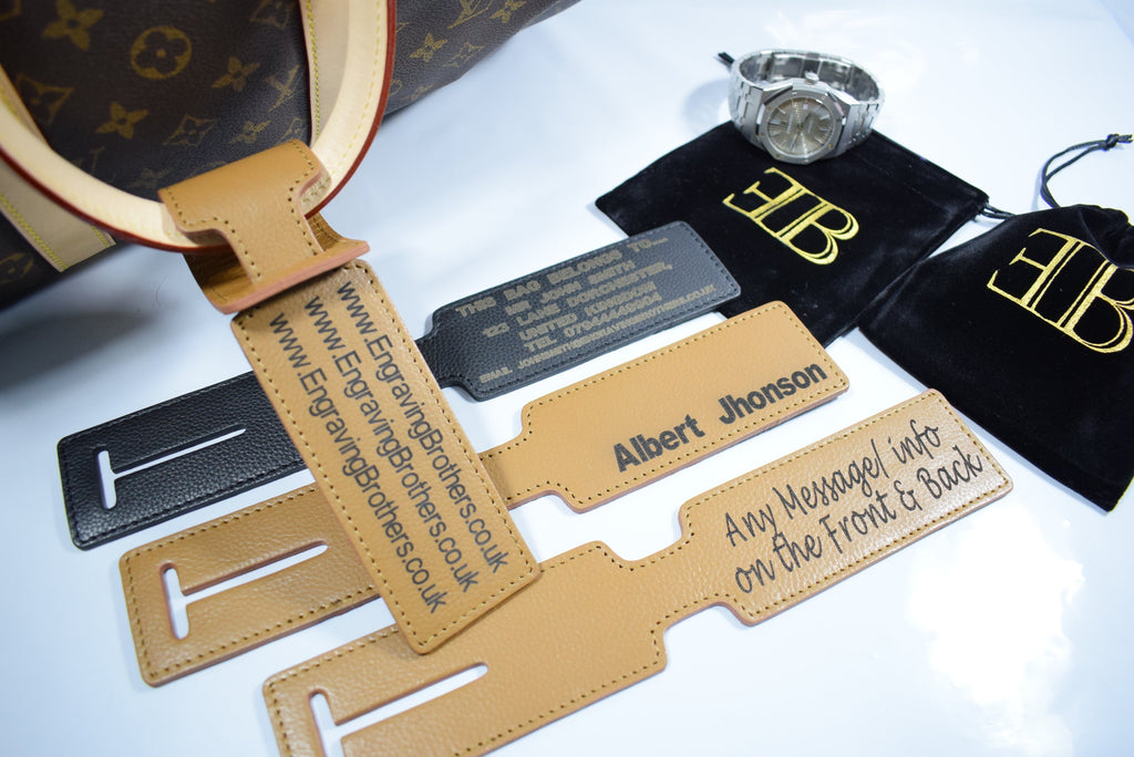Engraved Luggage Tag Black Brown Personalised Photo Image Custom