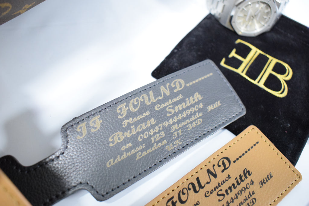 Engraved Luggage Tag Black Brown Personalised