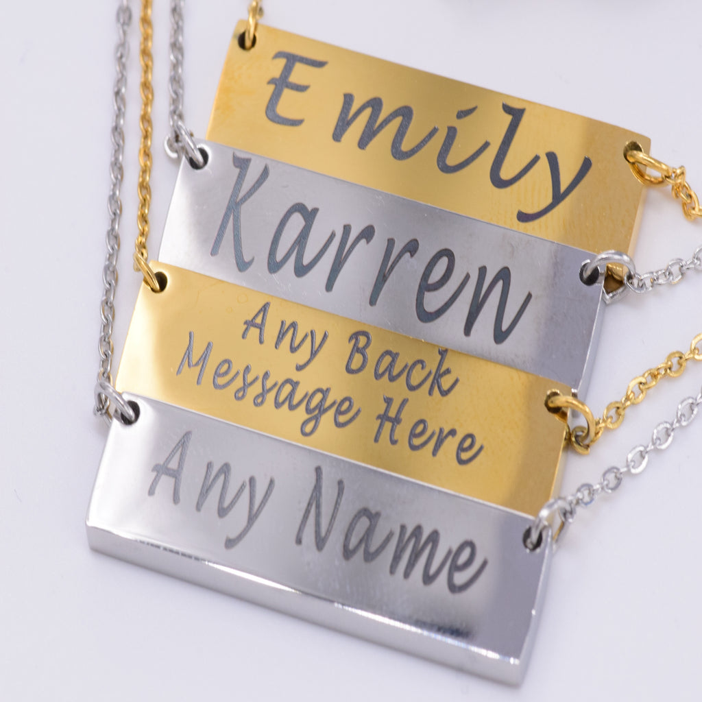 Mothers Day Necklace Engraved Flat chain charm