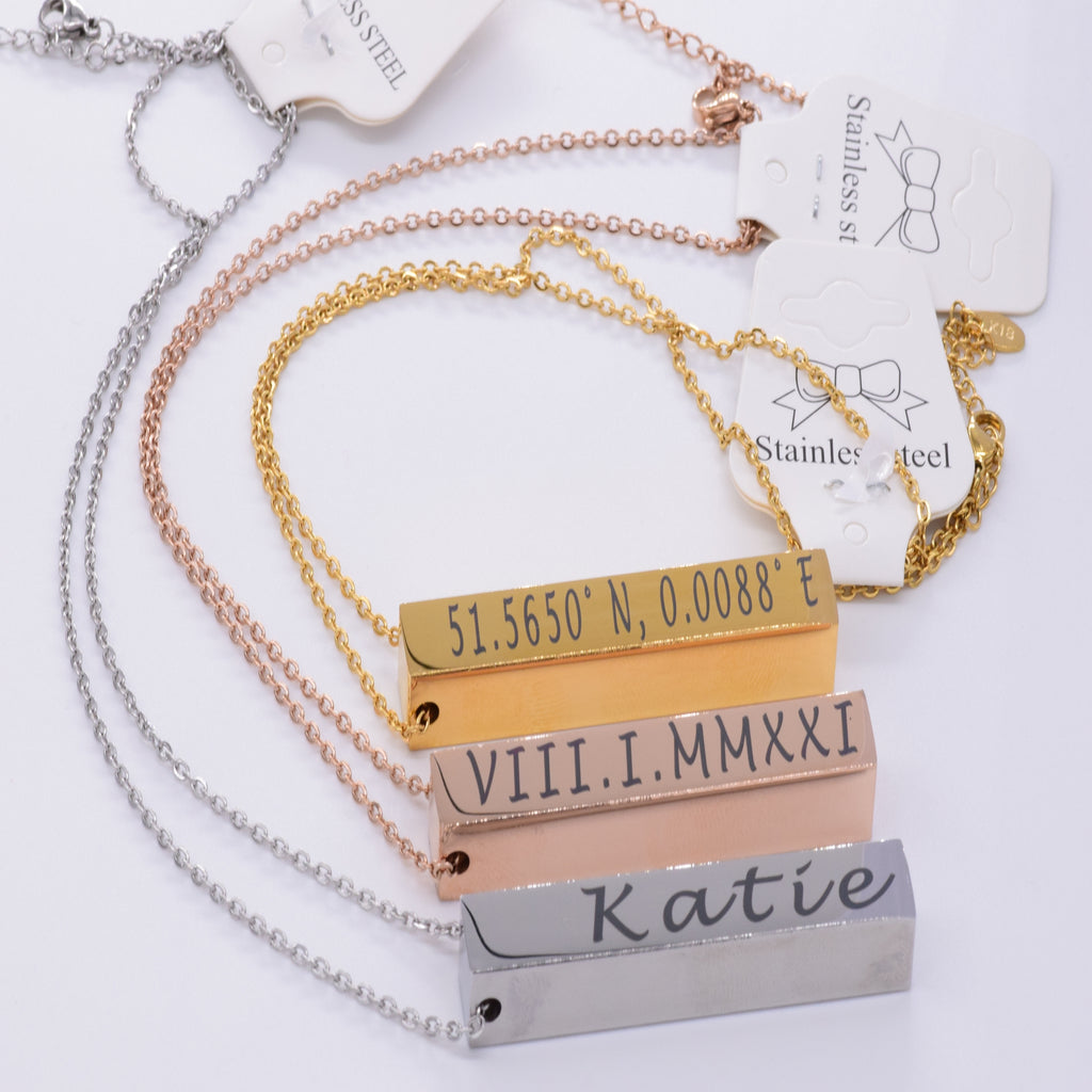 Mothers Day Necklace Engraved Block chain charm