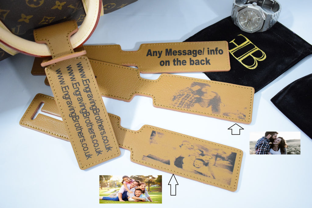 Engraved Luggage Tag Black Brown Personalised Photo Image Custom