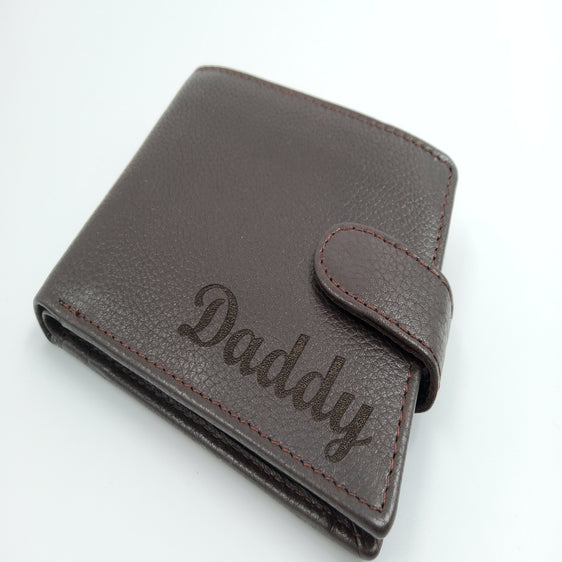 Mens Engraved Brown Wallet clasp Gift Boyfriend Father Personalised brown wallet