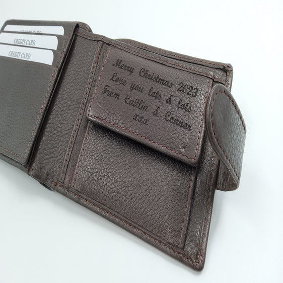 Mens Engraved Brown Wallet clasp Gift Boyfriend Father Personalised brown wallet