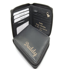 Mens Engraved Black Zip Wallet Gift Boyfriend Father Personalised Zip