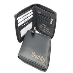 Mens Engraved Black Zip Wallet Gift Boyfriend Father Personalised Zip