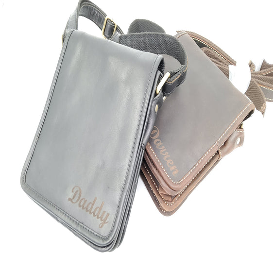 Leather Bag Satchel engraved personalised real hide leather travel bag side bag shoulder bag