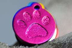 Personalised Engraved pet tag Large Paw Circle Tag
