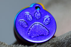 Personalised Engraved pet tag Large Paw Circle Tag