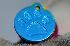 Personalised Engraved pet tag Large Paw Circle Tag
