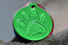 Personalised Engraved pet tag Large Paw Circle Tag