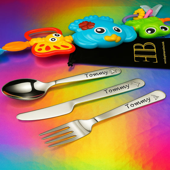 kids Cutlery Engraved personalised Stainless dining Set 3pc childrens cutlery engraved