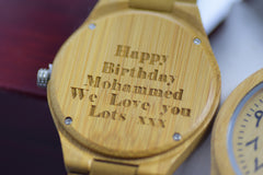 Wood Watch Engraved Personalised Arabic