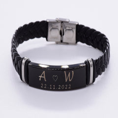 Black Engraved Bracelet Personalised Engraved