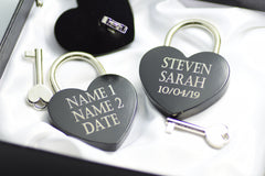 Love Lock Heart Shaped Engraved perrsonalised keepsake Black