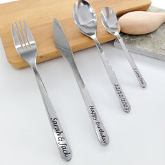 Cutlery Engraved personalised Stainless dining Set 4pcs