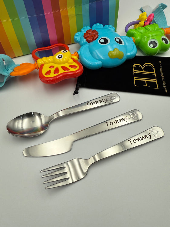 kids Cutlery Engraved personalised Stainless dining Set 3pc childrens cutlery engraved