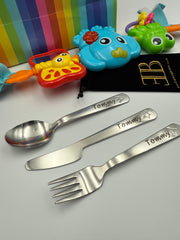 kids Cutlery Engraved personalised Stainless dining Set 3pc childrens cutlery engraved