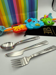 kids Cutlery Engraved personalised Stainless dining Set 3pc childrens cutlery engraved