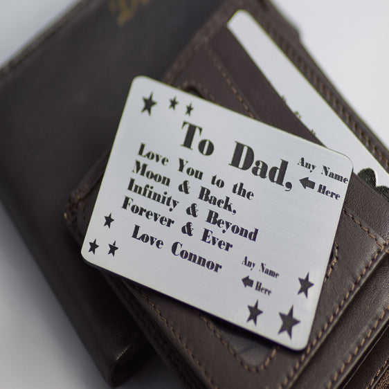 Silver Wallet insert gift message to dad card personalised engraved gift