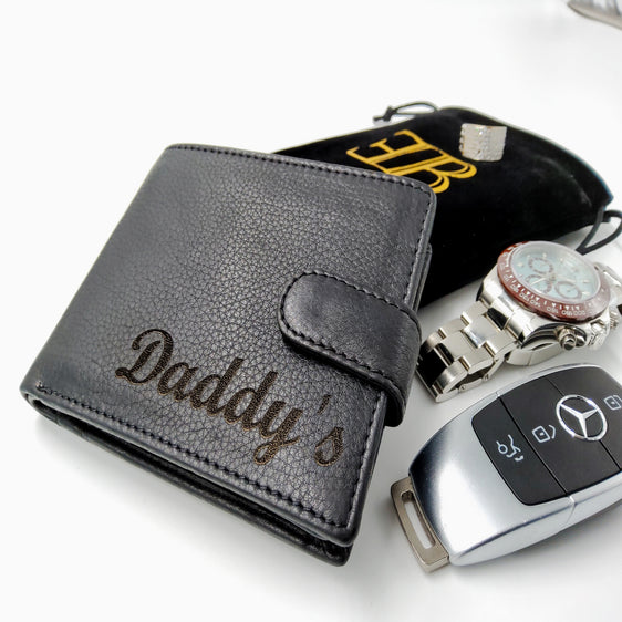 Mens Engraved Black Wallet clasp Gift Boyfriend Father Personalised