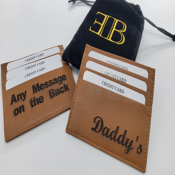 Mens Engraved Brown card holder Wallet Gift Boyfriend Father Personalised