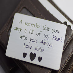 Silver Wallet insert gift message a reminder card personalised engraved gift