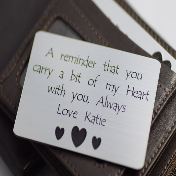 Silver Wallet insert gift message a reminder card personalised engraved gift