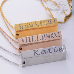 Mothers Day Necklace Engraved Block chain charm