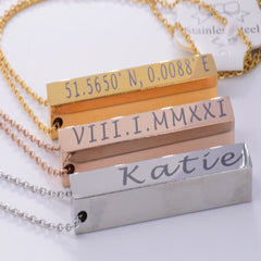 Mothers Day Necklace Engraved Block chain charm