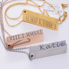 Mothers Day Necklace Engraved Block chain charm