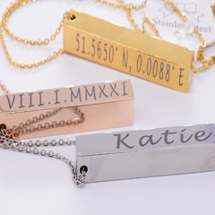 Mothers Day Necklace Engraved Block chain charm